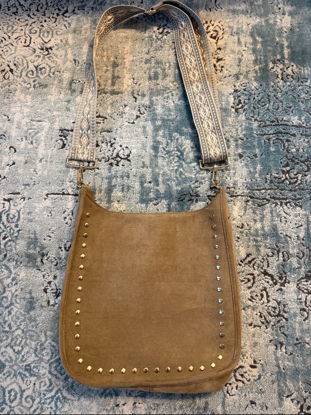 Women's Suede Studded Crossbody Bag in Brown